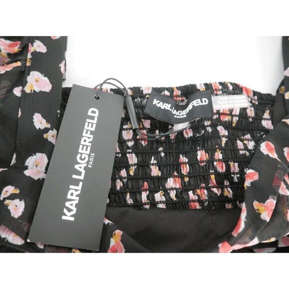 KARL LAGERFELD PARIS Women's Floral Printed Ruched Puff-Sleeve Blouse S - Picture 8 of 8